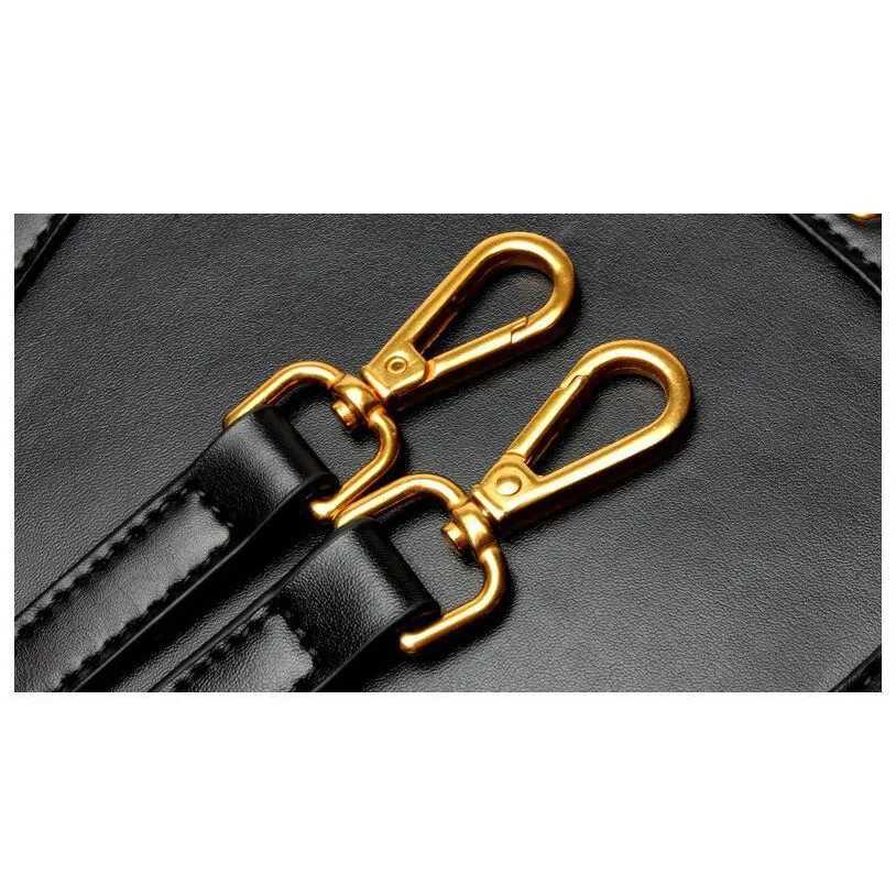 Women Saddle Faux-Leather Bag with Brass Buckle Design