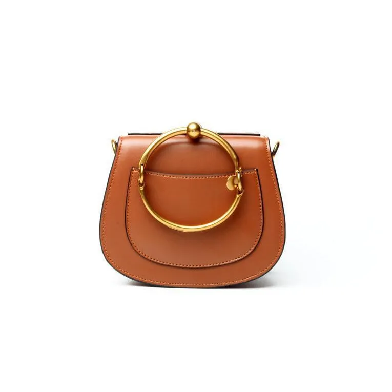 Women Saddle Faux-Leather Bag with Brass Buckle Design