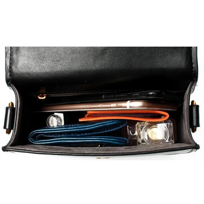 Women Saddle Faux-Leather Bag with Brass Buckle Design