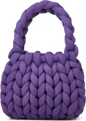 Women's Knit Clutch Bag Handmade Woven Polyeater Knit Satchel Purse Handbag Shoulder Solid Color Bag