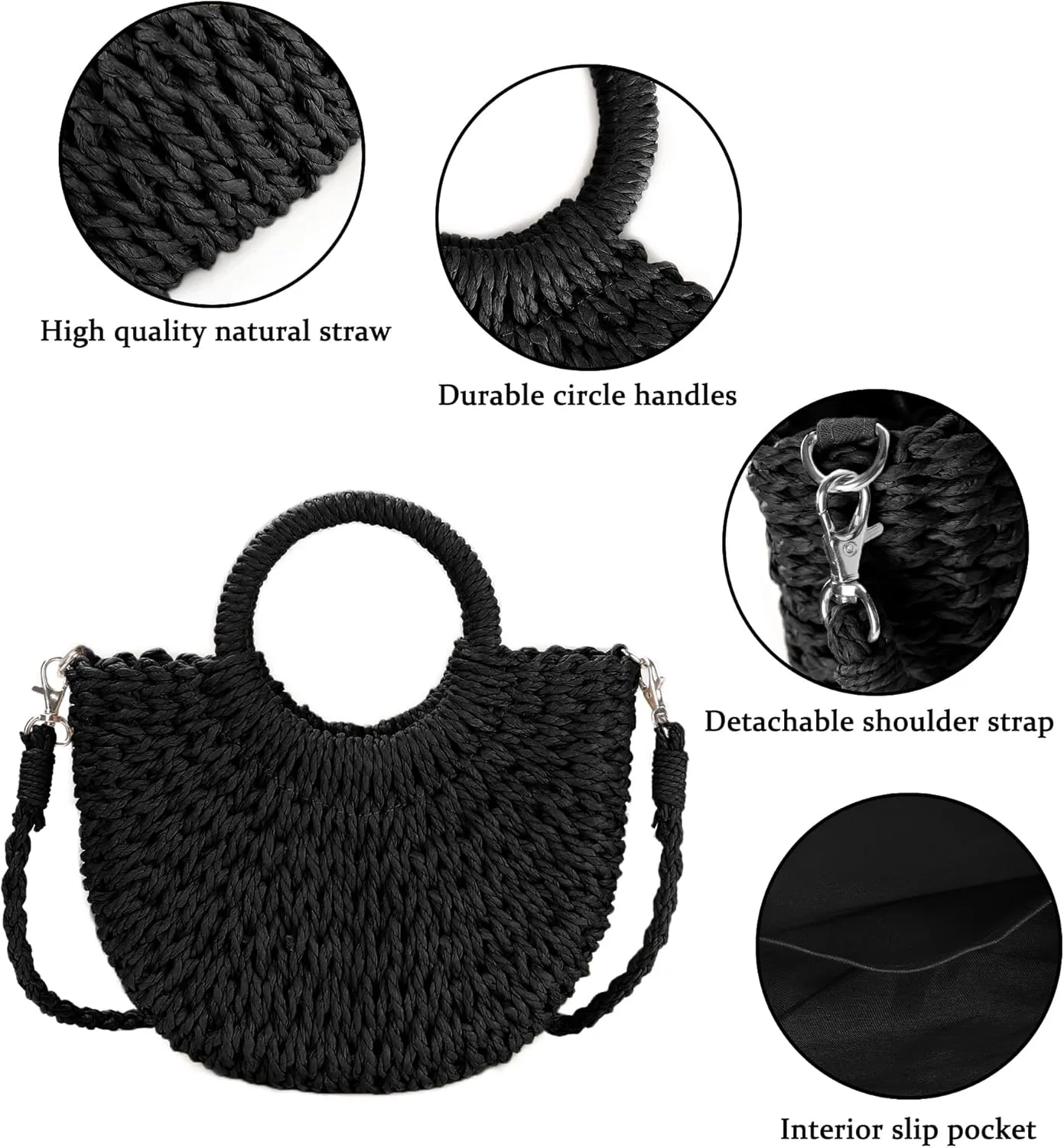 Womens Straw Beach Bag Woven Crossbody Shoulder Bags Top Handle Satchel Handbag Purse for Summer